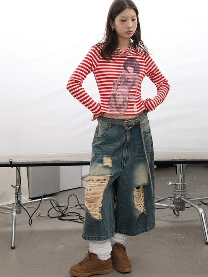 Drunk Minnie Striped Hoodie Tee