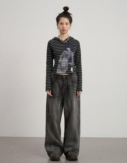 Achihara Drunk Minnie Striped Hoodie Tee