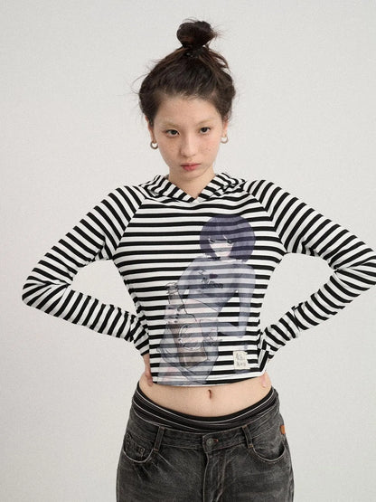 Drunk Minnie Striped Hoodie Tee