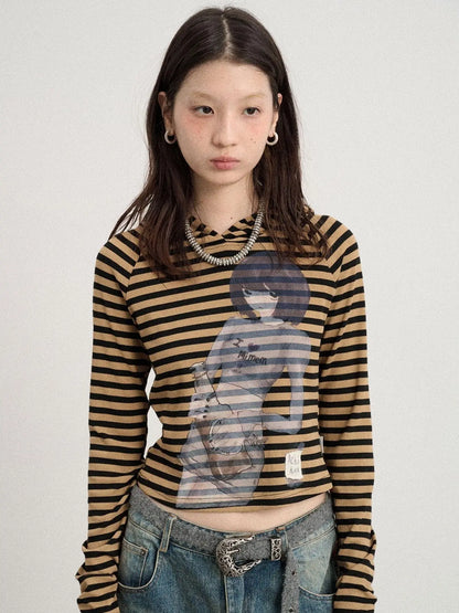 Drunk Minnie Striped Hoodie Tee