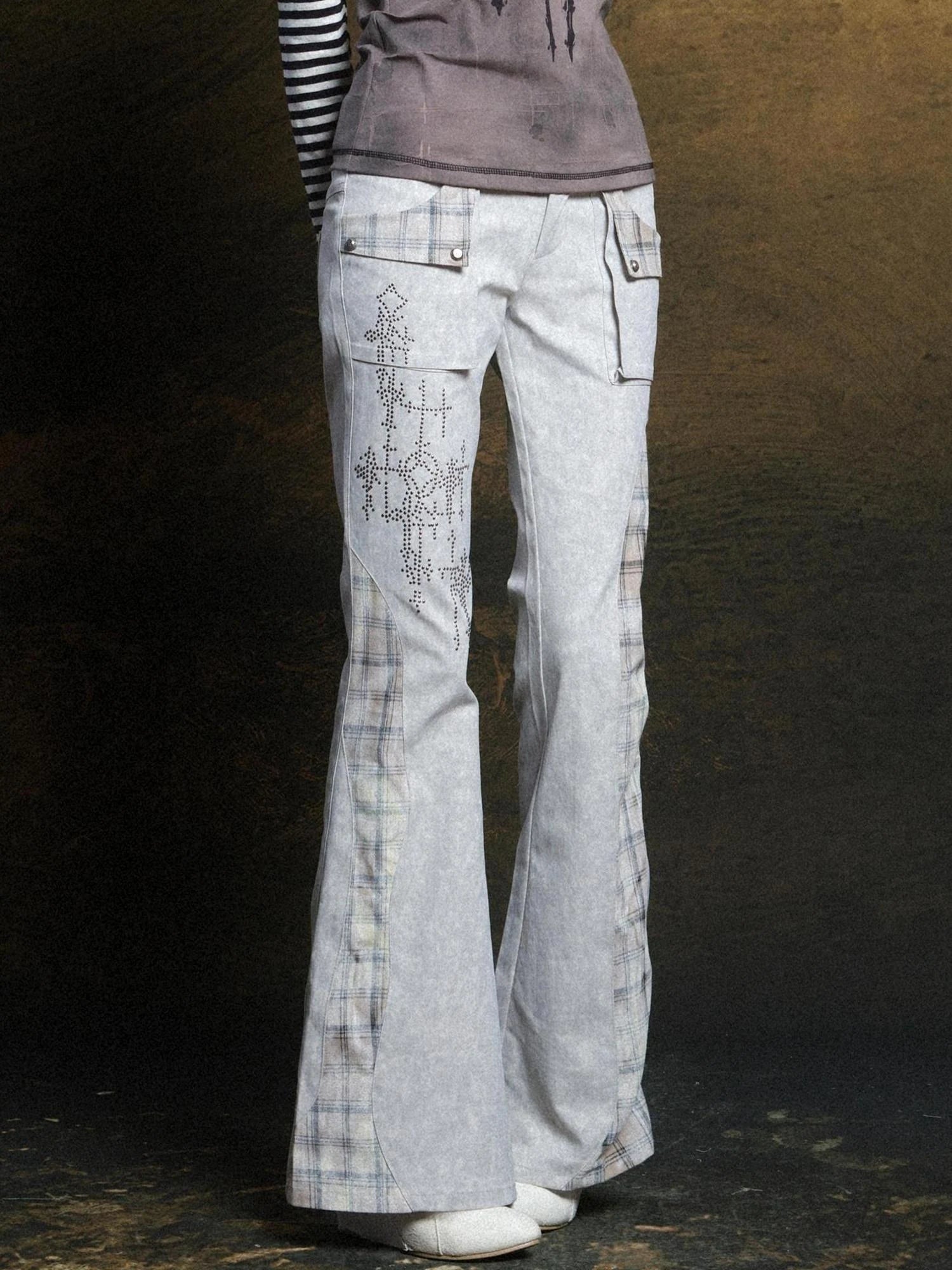 Dual Waist Diamond Punk Checkered Flared Pants Retro Gothic