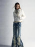 Durable Two Tone Perforated Leather Jacket With Detachable Fur Collar