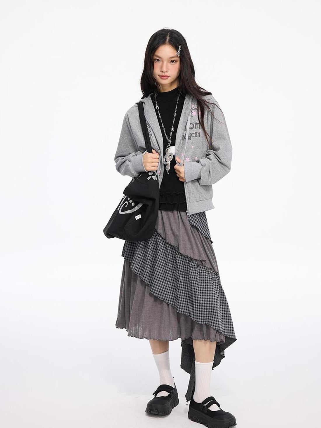 MOMSYCAN FOX LINE Early Autumn Loose Batwing Sleeve Printed Hooded Sweatshirt