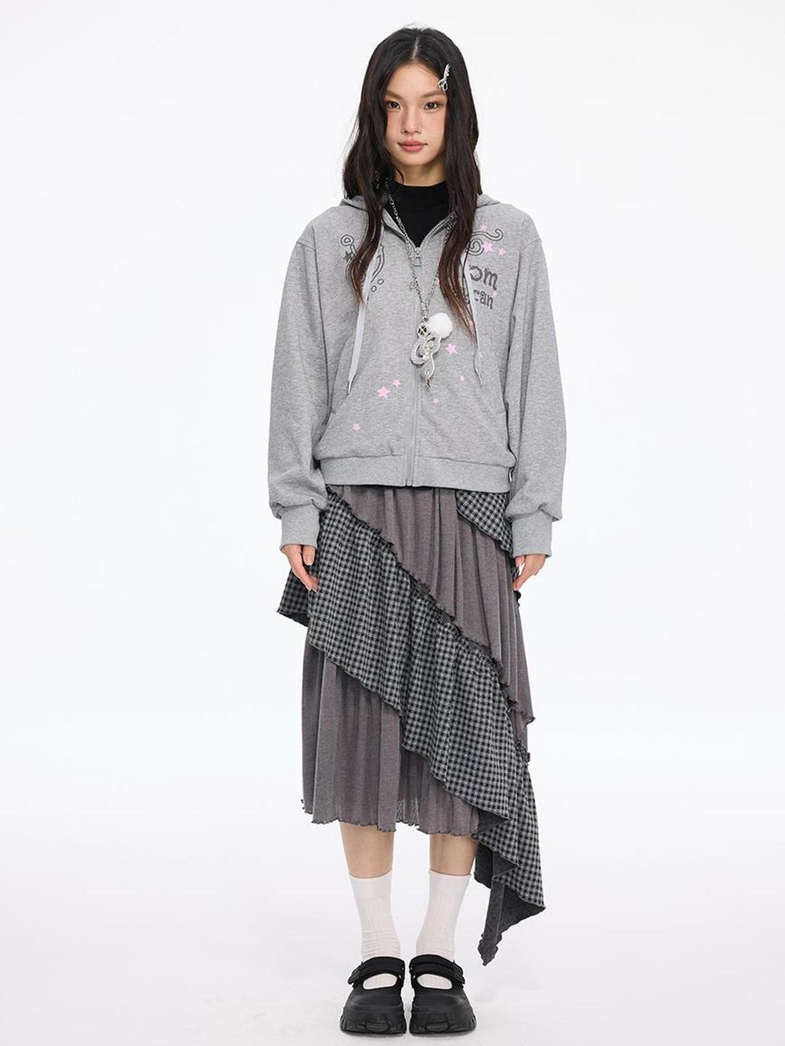 MOMSYCAN FOX LINE Early Autumn Loose Batwing Sleeve Printed Hooded Sweatshirt