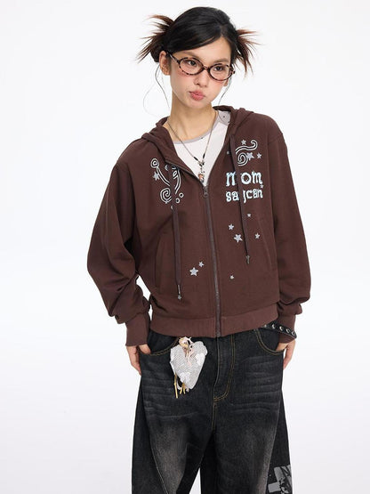 MOMSYCAN FOX LINE Early Autumn Loose Batwing Sleeve Printed Hooded Sweatshirt
