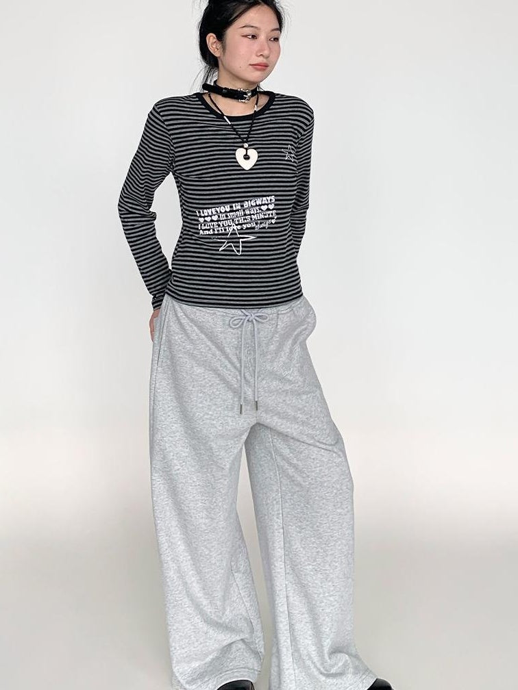 Elastic Waist Jogger Pants Fleece Sweatpants Wide Leg Lounge Pants
