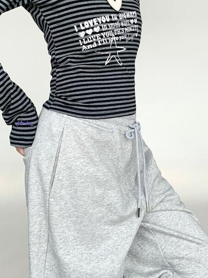 Elastic Waist Jogger Pants Fleece Sweatpants Wide Leg Lounge Pants