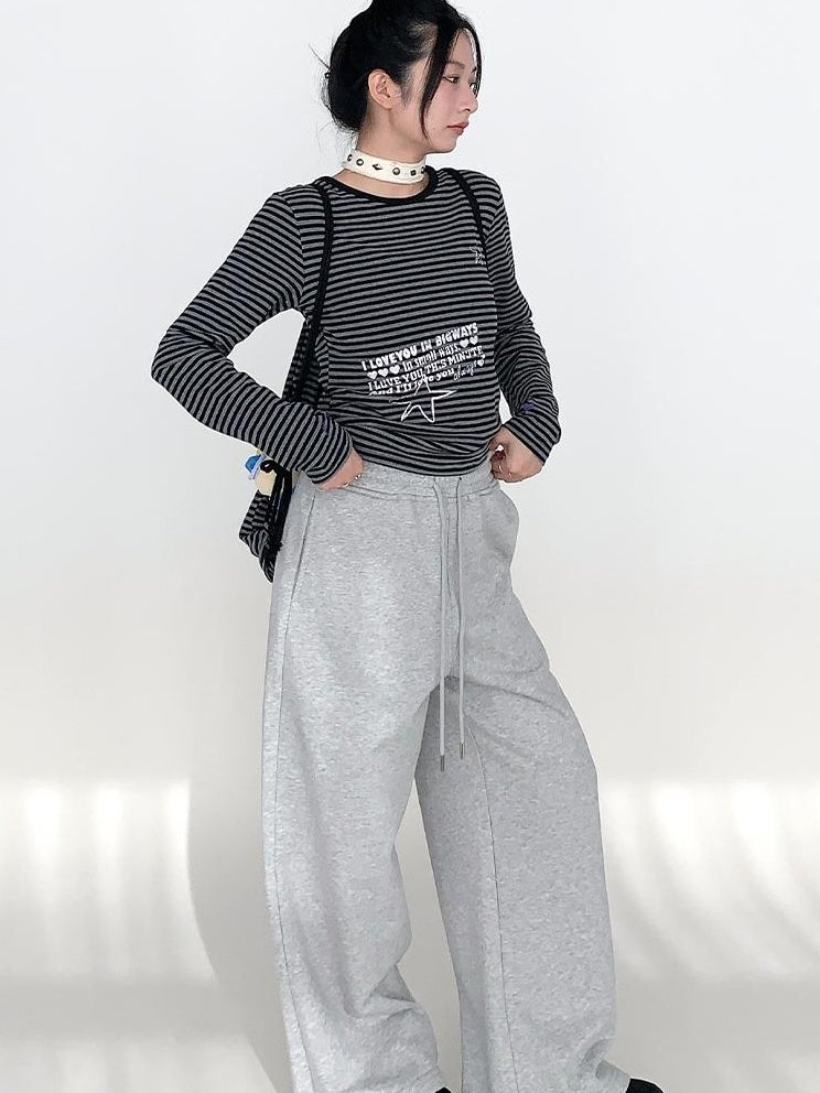 Elastic Waist Jogger Pants Fleece Sweatpants Wide Leg Lounge Pants