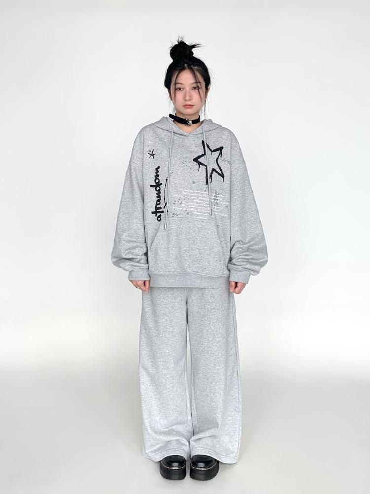 Elastic Waist Jogger Pants Fleece Sweatpants Wide Leg Lounge Pants