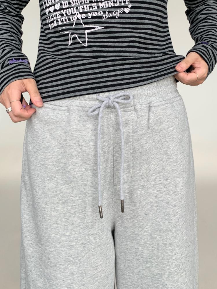 Elastic Waist Jogger Pants Fleece Sweatpants Wide Leg Lounge Pants