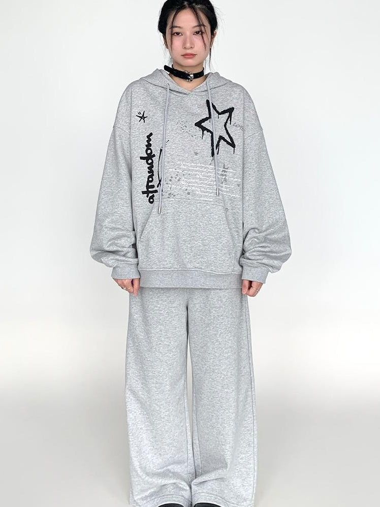 Elastic Waist Jogger Pants Fleece Sweatpants Wide Leg Lounge Pants