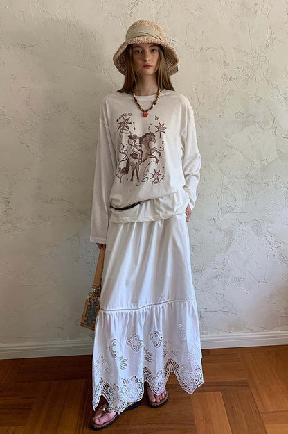 DIDDI MODA Elegant 3D Wave Lace Embroidered Split Hem Skirt