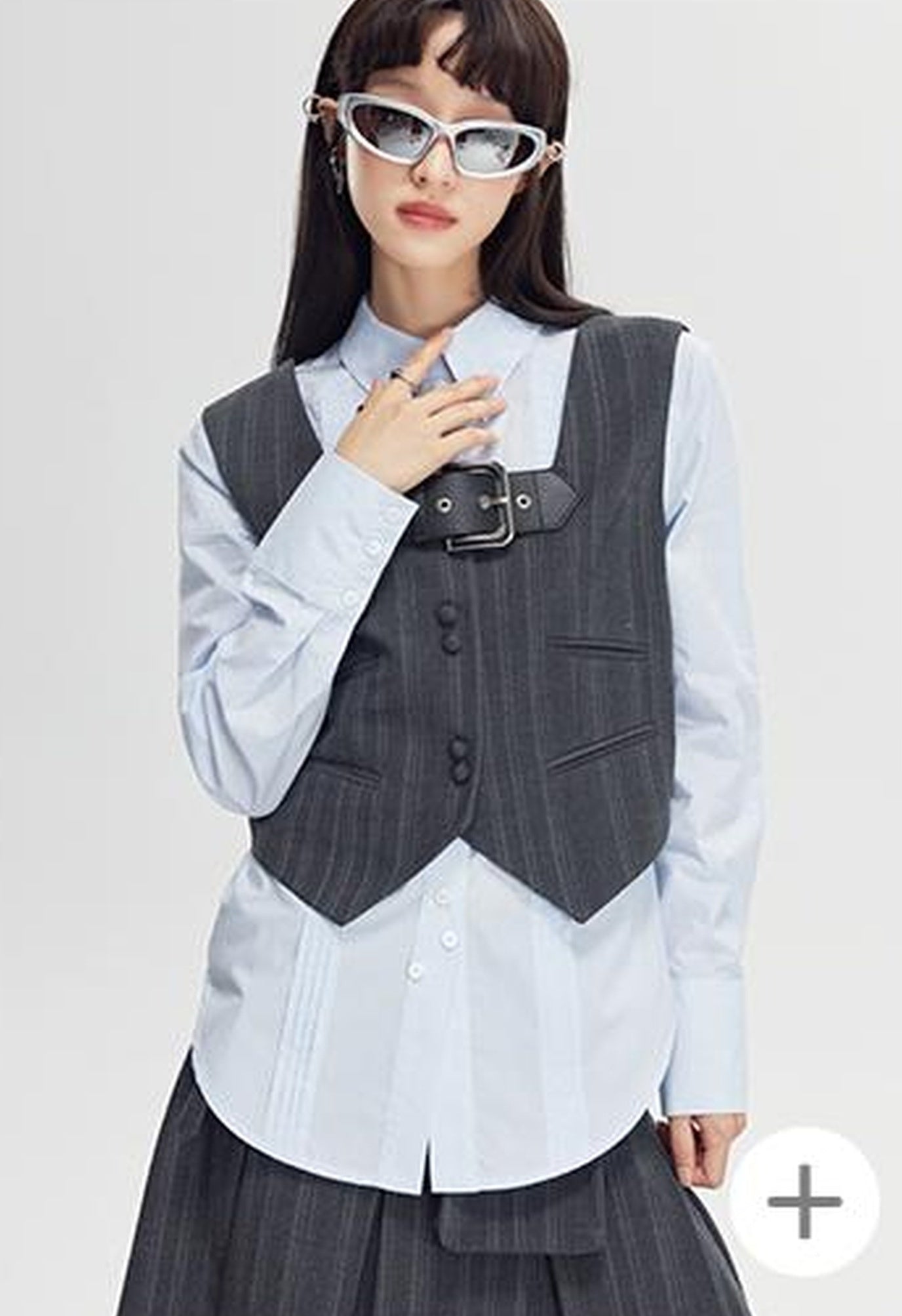 DIDDI MODA Elegant Asymmetrical Button Waist Shirt
