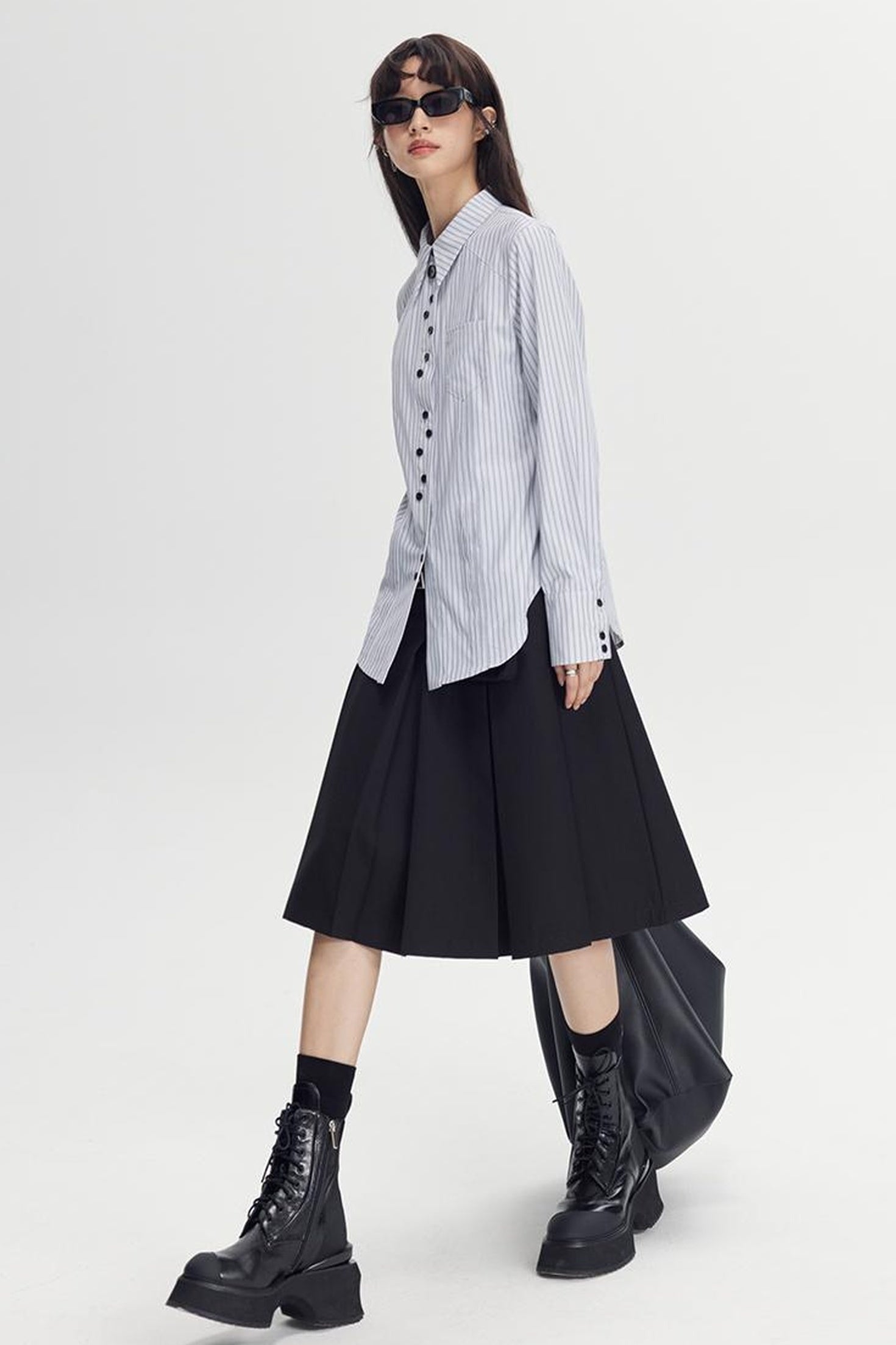 DIDDI MODA Elegant Asymmetrical Button Waist Shirt