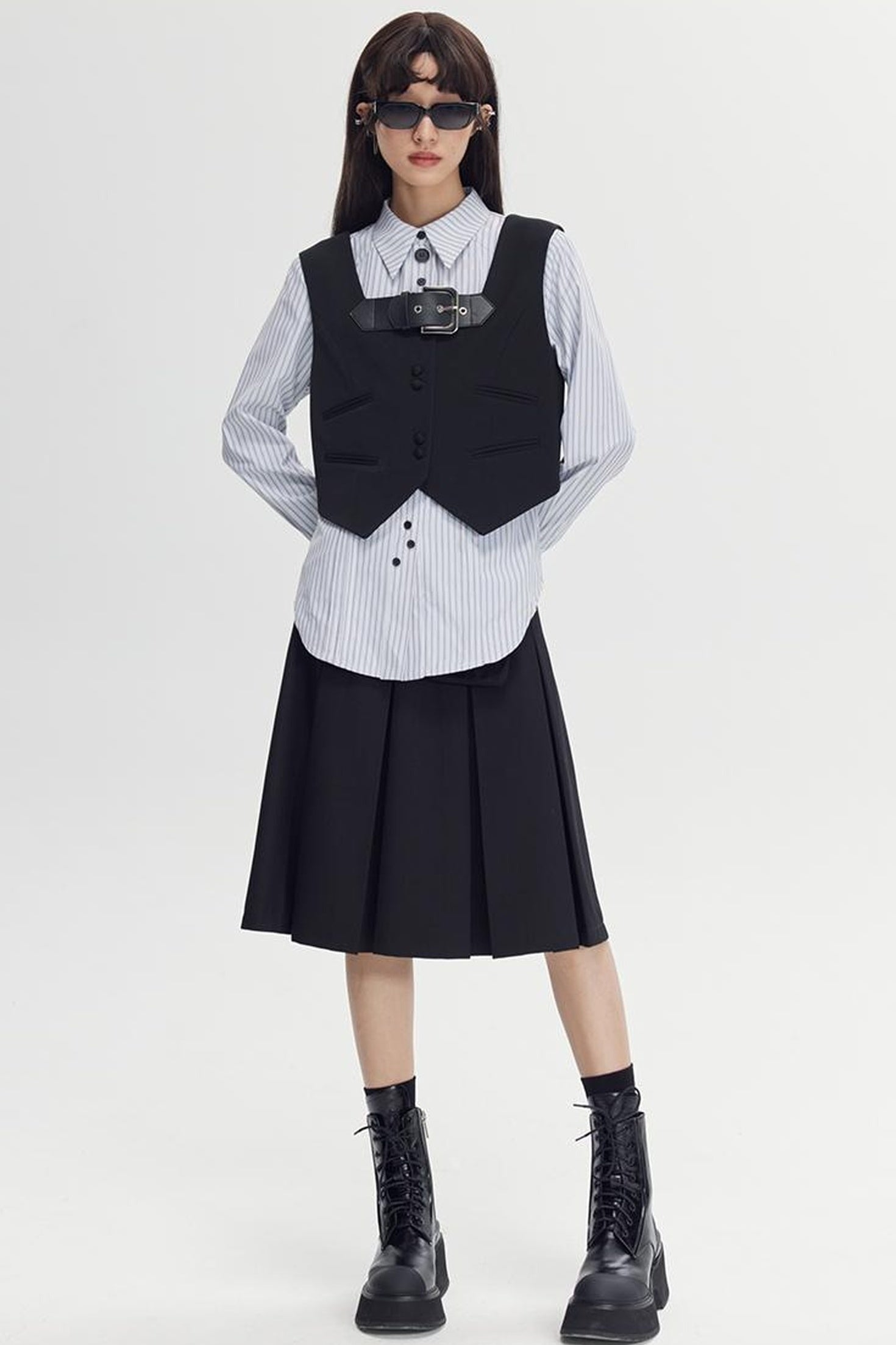 DIDDI MODA Elegant Asymmetrical Button Waist Shirt