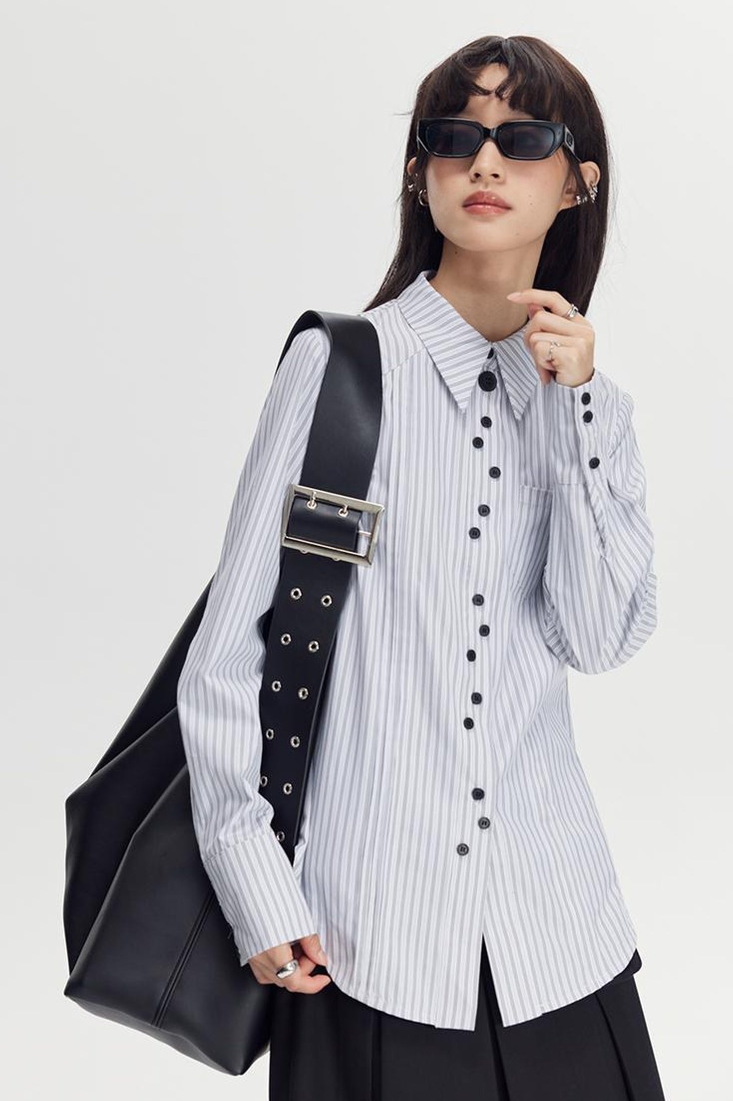 DIDDI MODA Elegant Asymmetrical Button Waist Shirt