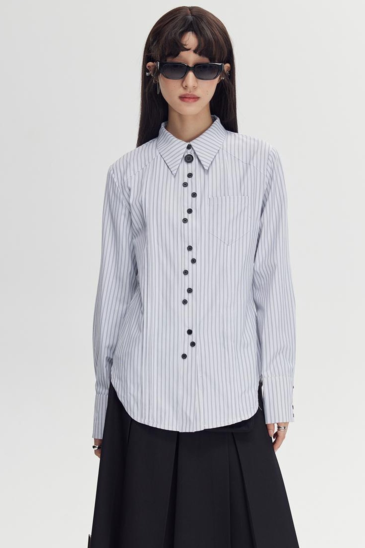 DIDDI MODA Elegant Asymmetrical Button Waist Shirt