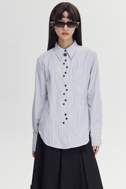 DIDDI MODA Elegant Asymmetrical Button Waist Shirt