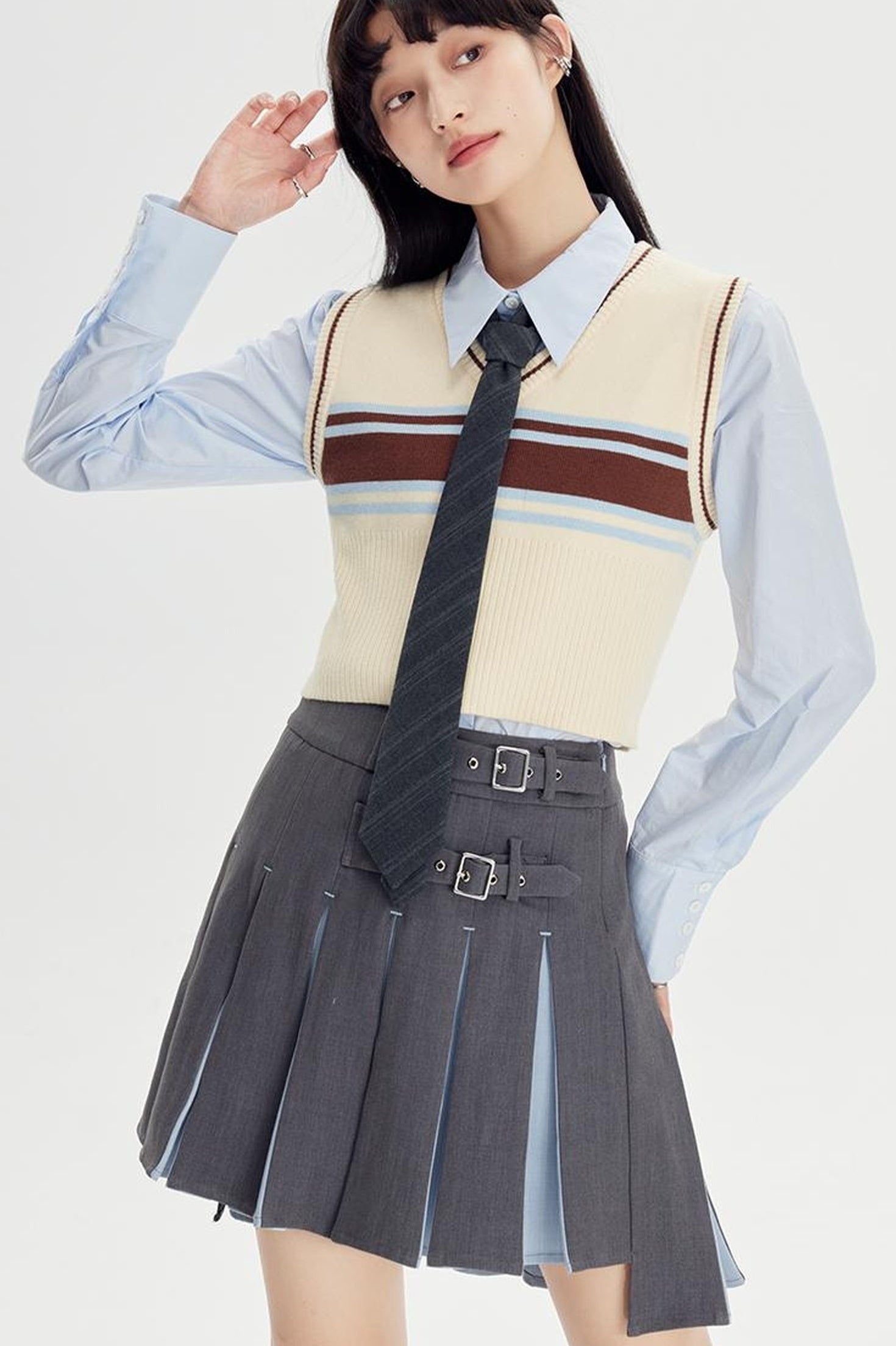 DIDDI MODA Elegant Asymmetrical Button Waist Shirt