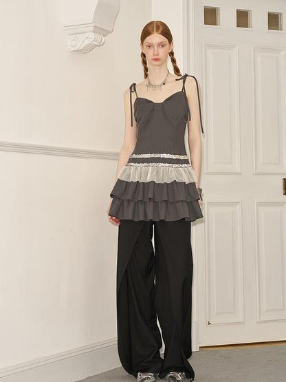DIDDI MODA Elegant Beaded Mesh Tie Waist Dress
