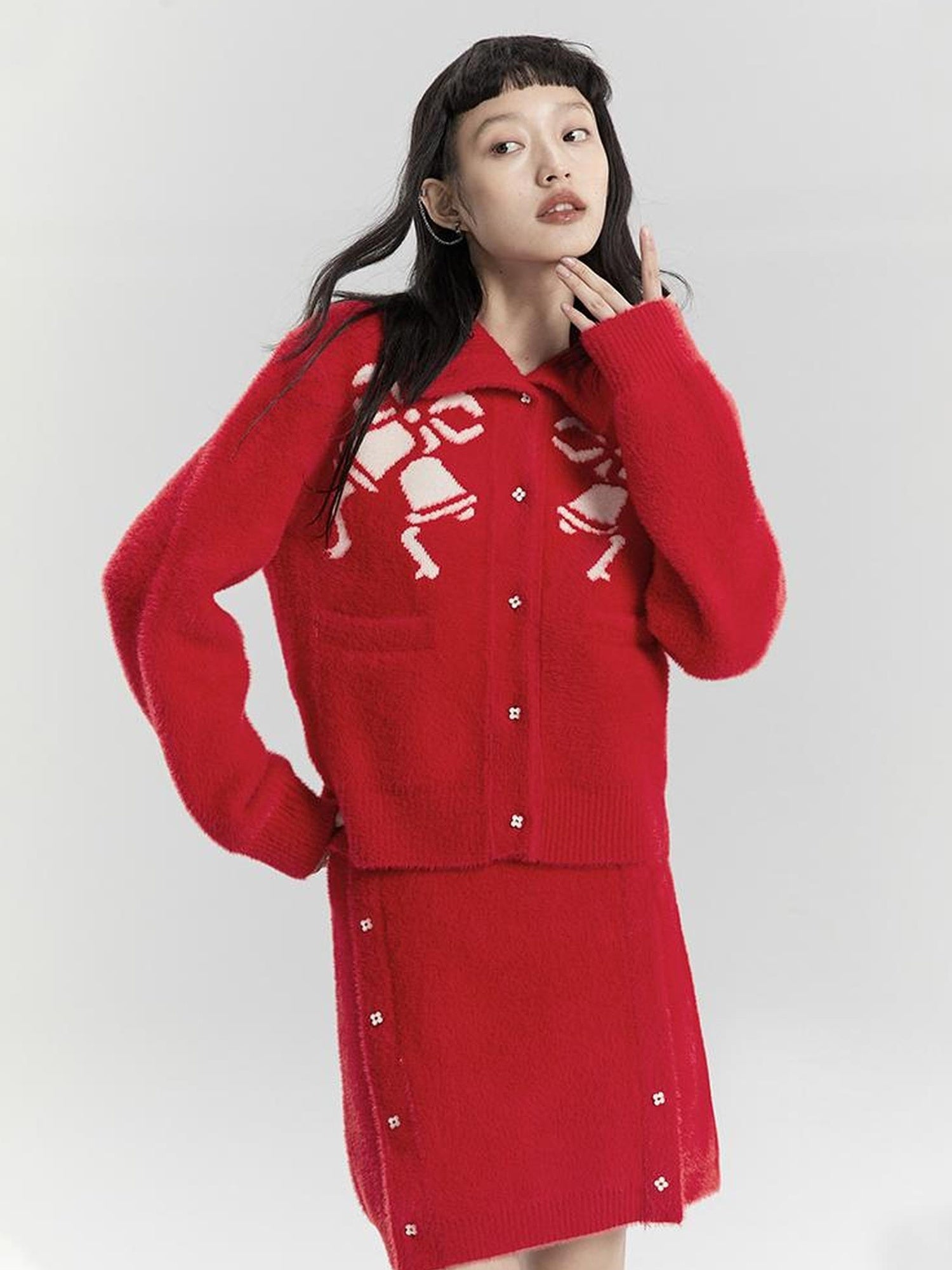 DIDDI MODA Elegant Bow Knot Winter Knit Set