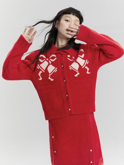 DIDDI MODA Elegant Bow Knot Winter Knit Set