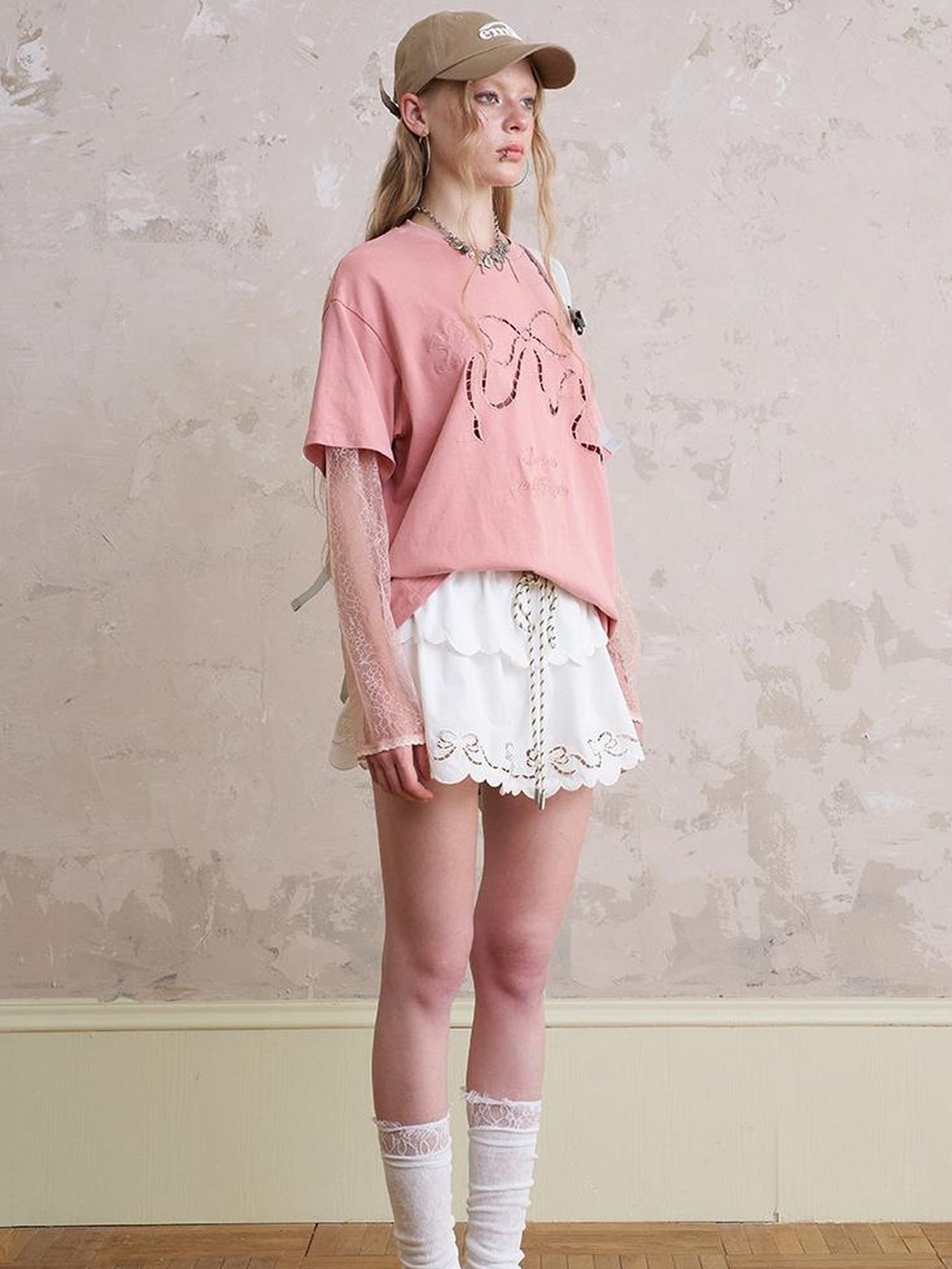 DIDDI MODA Elegant Bow Lace Short Sleeve Top