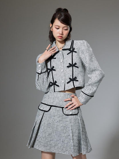 DIDDI MODA Elegant Bow Trimmed Pink Black Suit Set