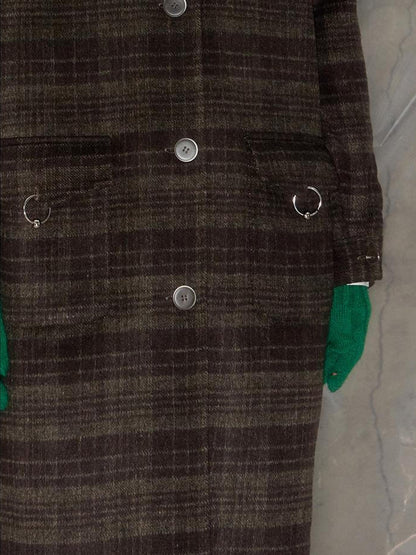 DIDDI MODA Elegant Checkered Hooded Wool Coat