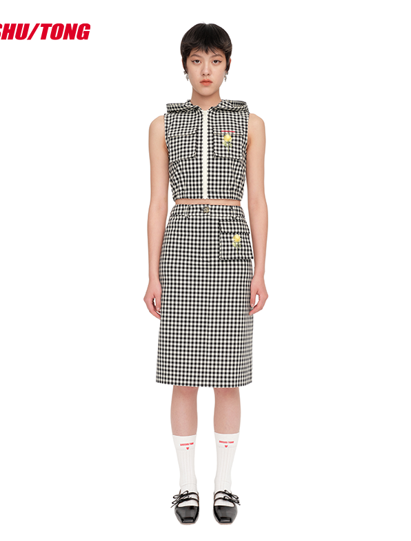 Elegant Checkered Pencil Skirt Spring Women&