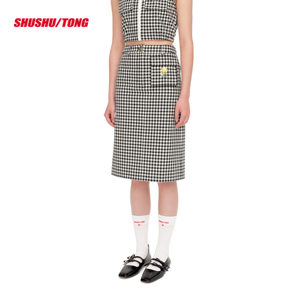 Elegant Checkered Pencil Skirt Spring Women&