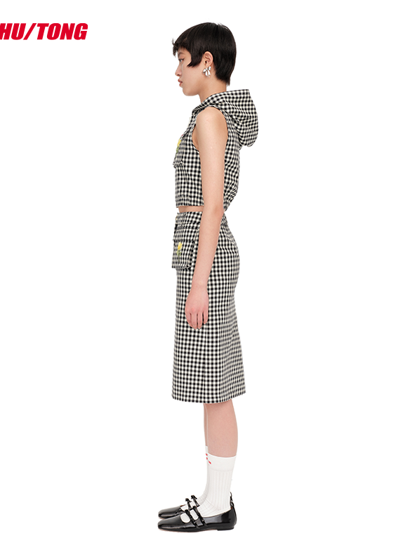 Elegant Checkered Pencil Skirt Spring Women&