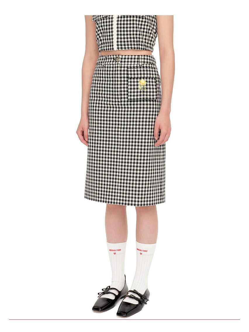 Elegant Checkered Pencil Skirt Spring Women&