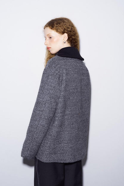 DIDDI MODA Elegant Cropped Bouclé Jacket With Embroidered Pockets &amp; Digital Motifs