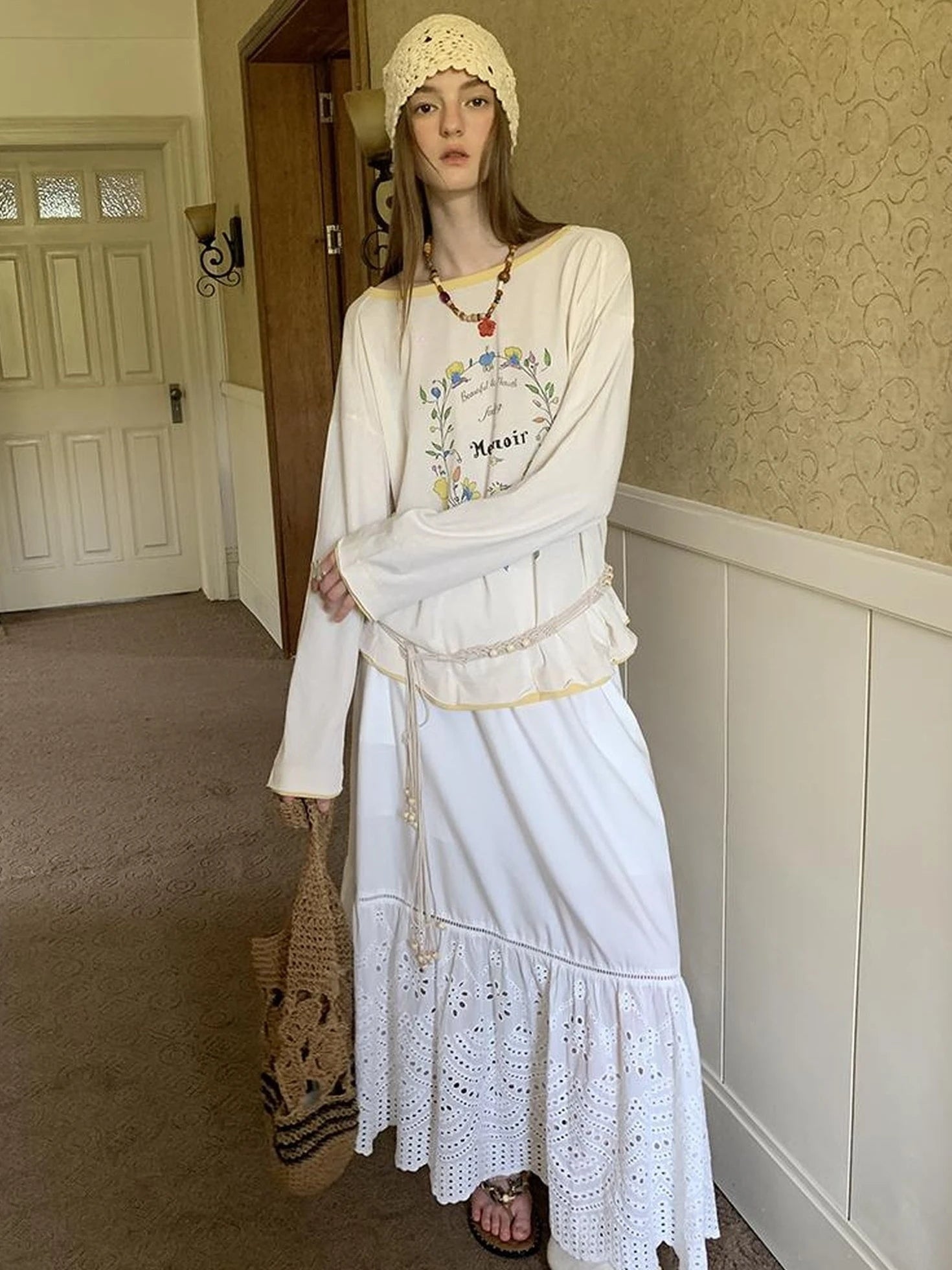 Elegant Cutout Embroidered Asymmetrical Midi Skirt