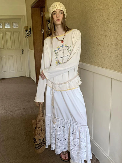 Elegant Cutout Embroidered Asymmetrical Midi Skirt