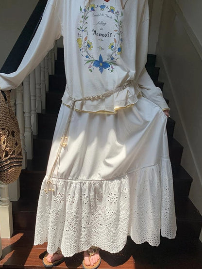 Elegant Cutout Embroidered Asymmetrical Midi Skirt