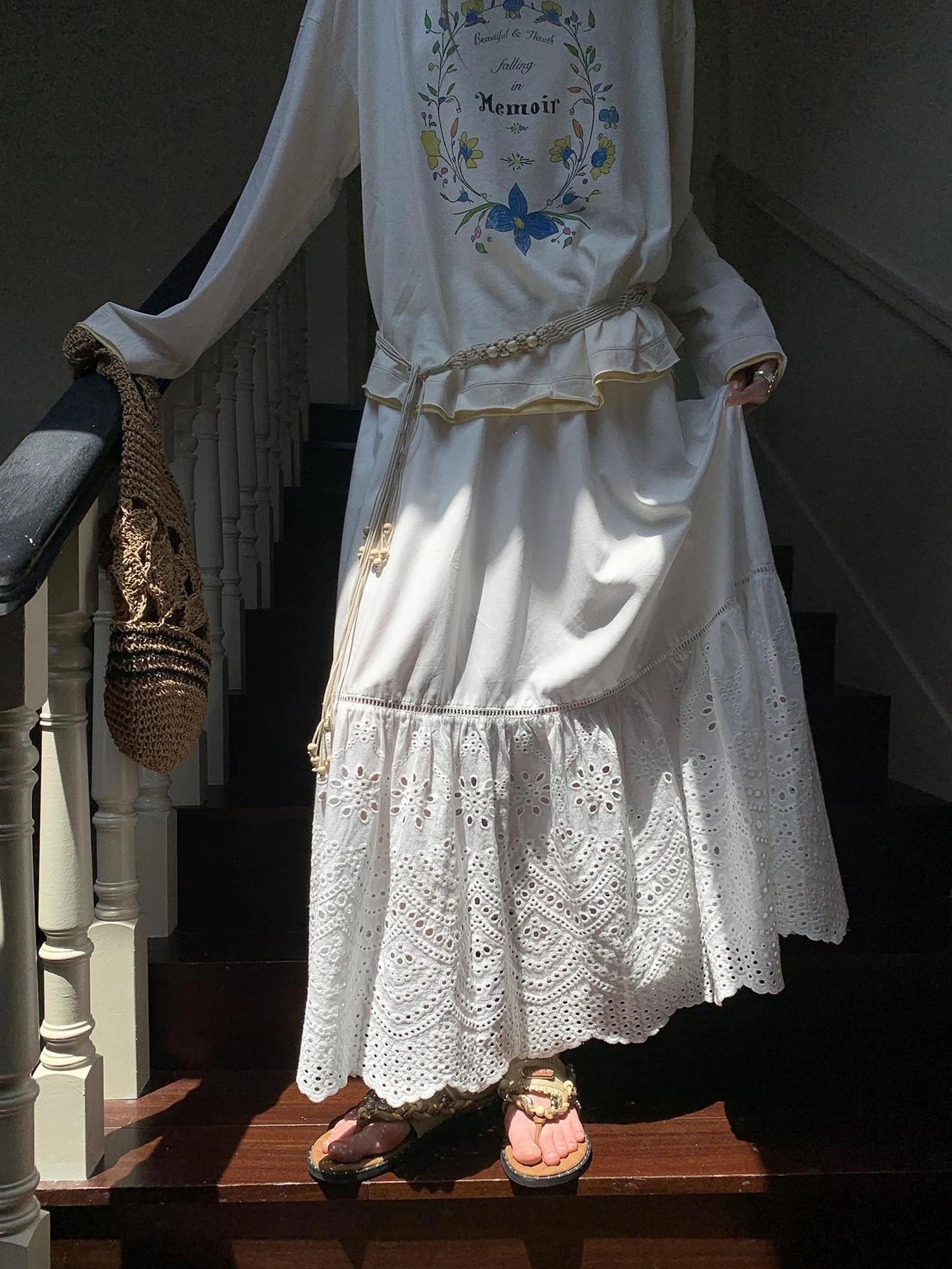 Elegant Cutout Embroidered Asymmetrical Midi Skirt