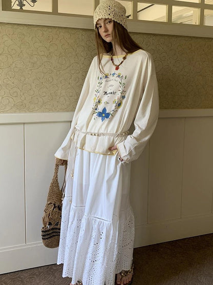 Elegant Cutout Embroidered Asymmetrical Midi Skirt