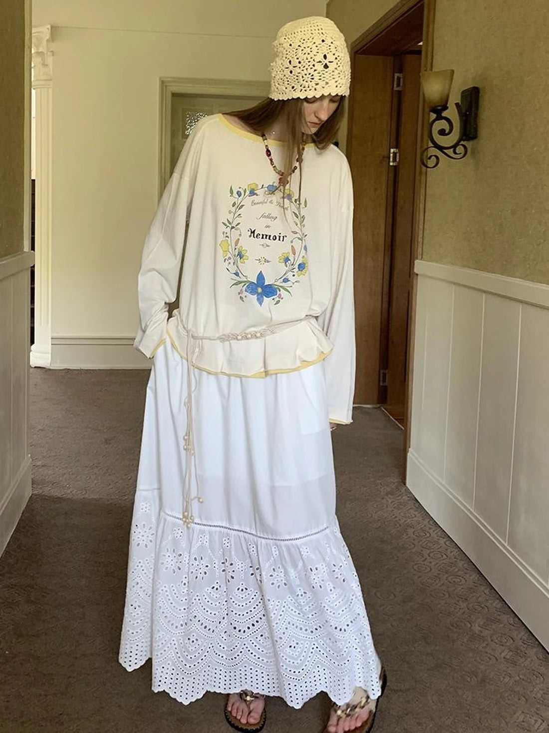 Elegant Cutout Embroidered Asymmetrical Midi Skirt