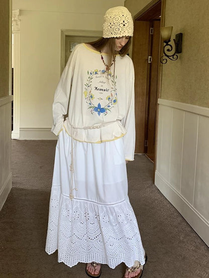 Elegant Cutout Embroidered Asymmetrical Midi Skirt