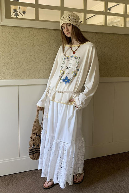 DIDDI MODA Elegant Cutout Embroidered Asymmetrical Midi Skirt