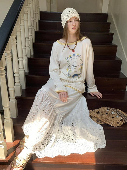 Elegant Cutout Embroidered Asymmetrical Midi Skirt