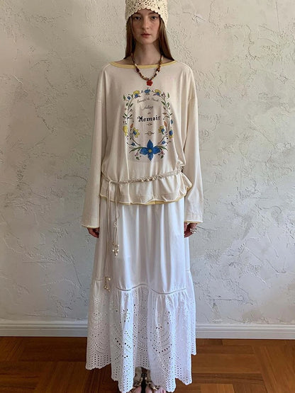 Elegant Cutout Embroidered Asymmetrical Midi Skirt