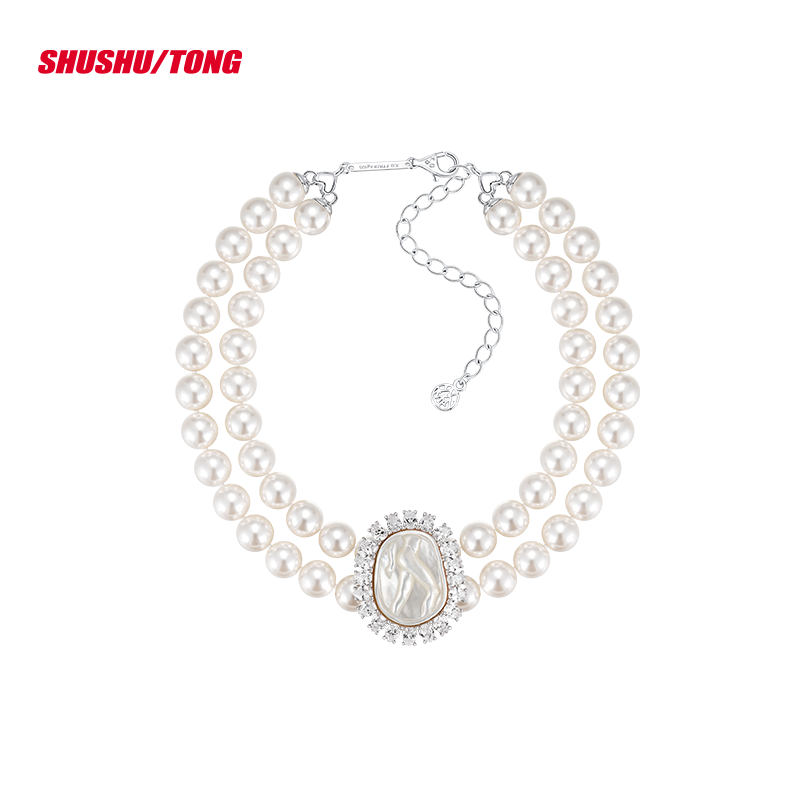 Elegant Double-Layer Pearl Necklace with Minimal Carving