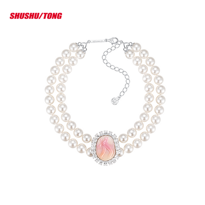 Elegant Double-Layer Pearl Necklace with Minimal Carving