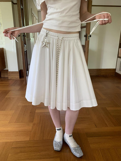 DIDDI MODA Elegant Drawstring A Line Sun Skirt In Cotton Blend