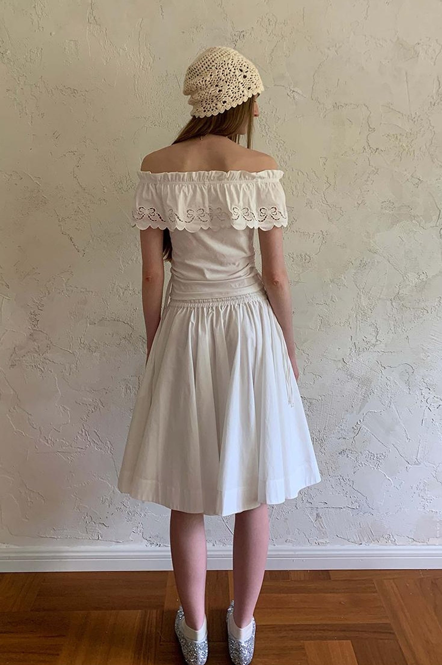 DIDDI MODA Elegant Drawstring A Line Sun Skirt In Cotton Blend