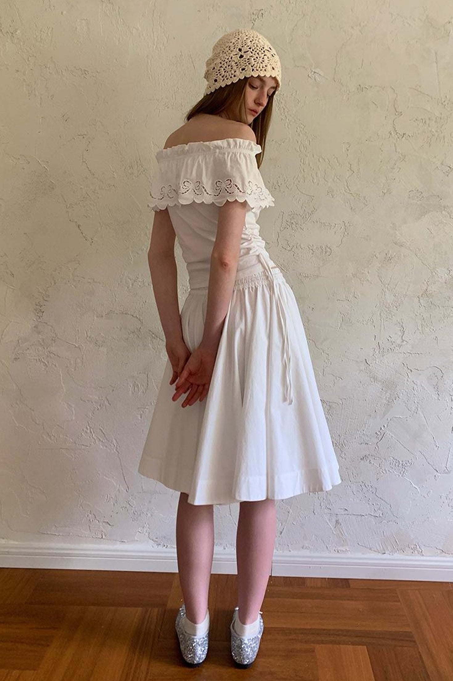 DIDDI MODA Elegant Drawstring A Line Sun Skirt In Cotton Blend