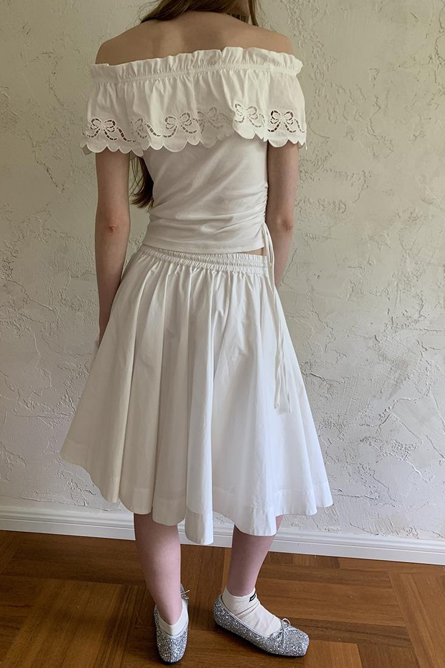DIDDI MODA Elegant Drawstring A Line Sun Skirt In Cotton Blend